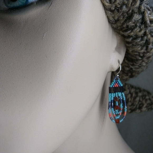 JRW Handmade Turquoise Swarovski Beaded Earrings - Picture 2 of 6